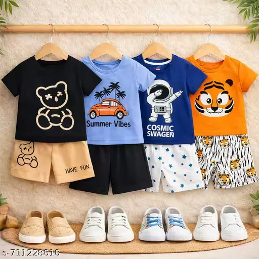 Kids' Cartoon Printed Summer T-Shirt & Shorts Combo Pack