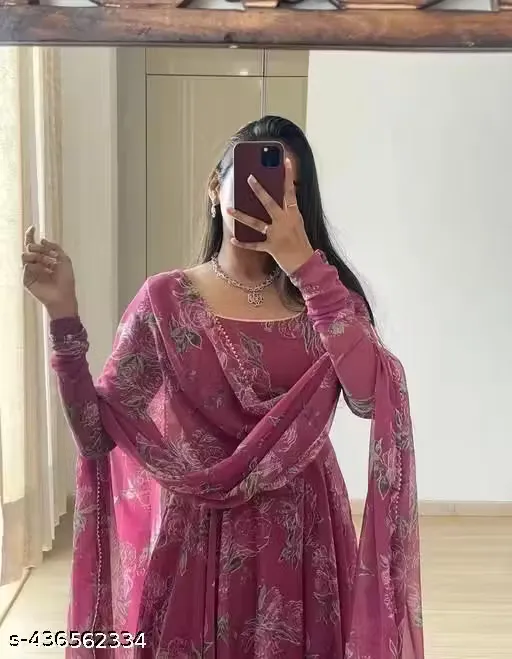 Women's Pink Embroidered Anarkali Suit Set with Dupatta