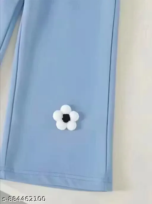 Kids' White Floral Top with Blue Pants Set