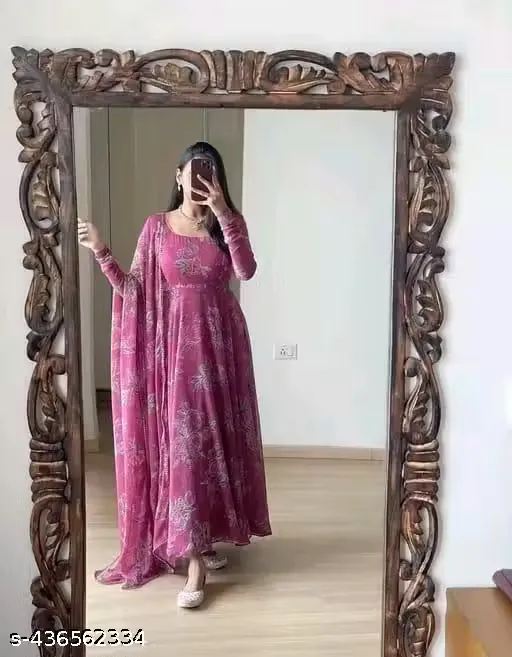 Women's Pink Embroidered Anarkali Suit Set with Dupatta