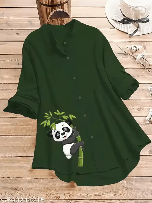Green long shirt with panda print