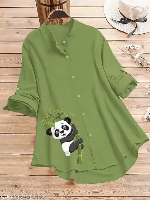 Green long shirt with panda print