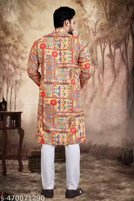 Men's Multicolor Printed Ethnic Cotton Kurta