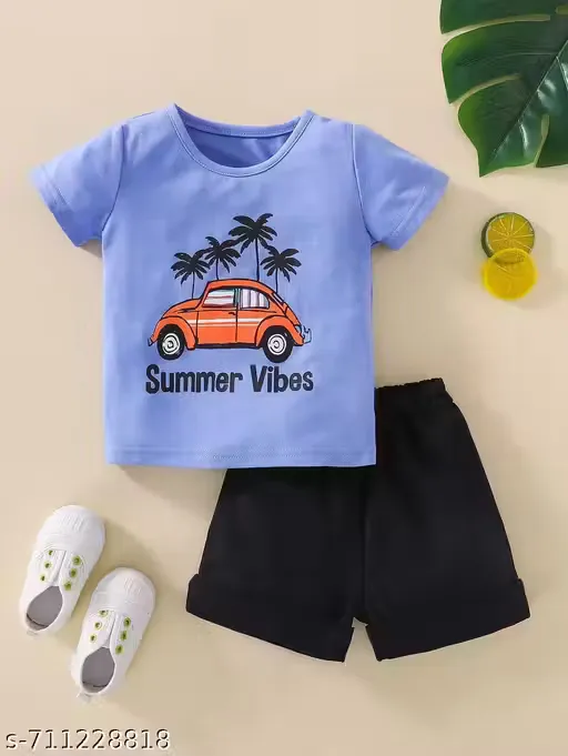 Kids' Cartoon Printed Summer T-Shirt & Shorts Combo Pack